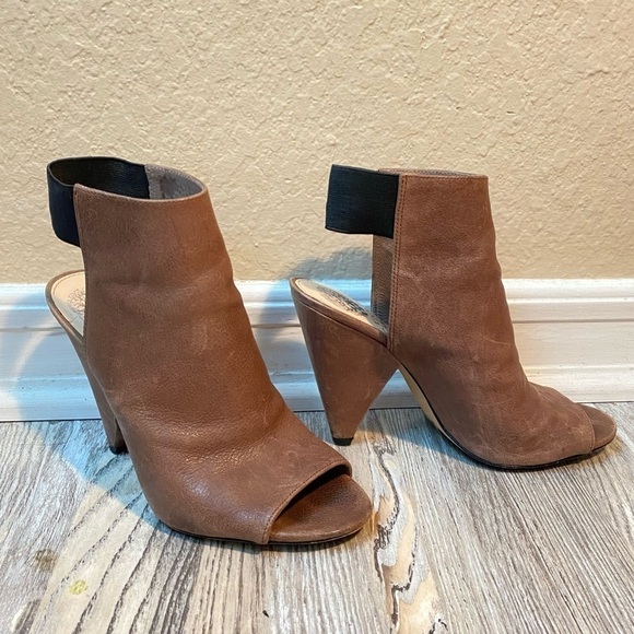 Vince Camuto Mocha Brown Leather Open Booties Size 7 - Picture 3 of 7